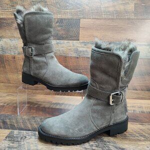Sam Edelman Women's Jeanie Gray Leather Faux Fur Boots Size 7 US